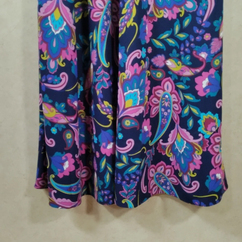 G093 Soft Surroundings navy & mauve Rosalia Maxi Dress L NWT